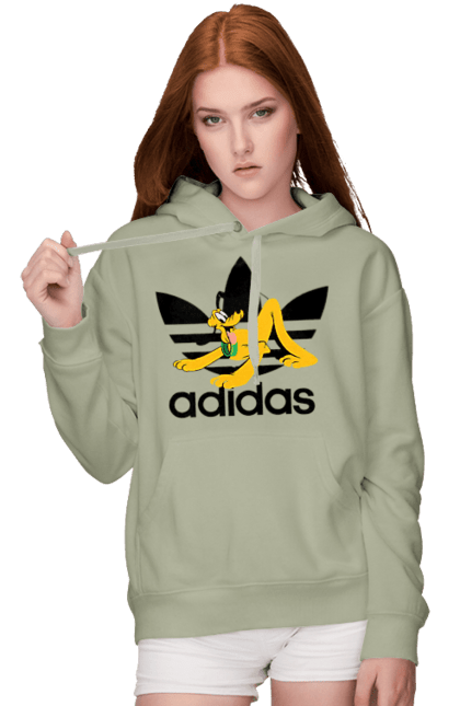 Женское худи с принтом Adidas Плуто. Adidas, pluto, адидас, мультсериал, плуто, сериал, собака. 2070702