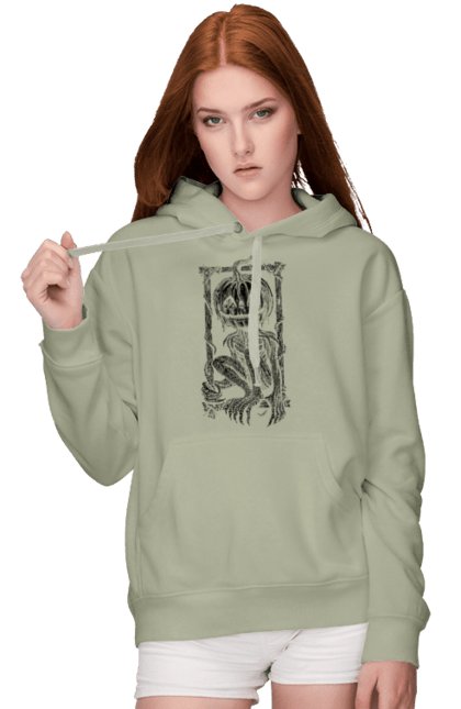 Women's hoodie with prints Scarecrow. Autumn, claws, frame, halloween, horror, pumpkin, scarecrow, skeleton, smile. 2070702