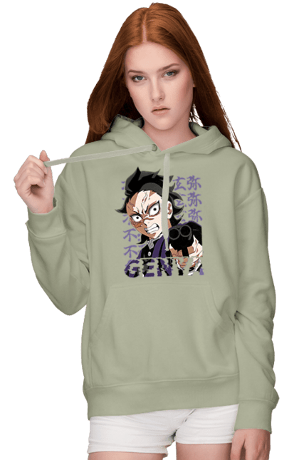 Women's hoodie with prints Demon Slayer Genya Shinazugawa. Anime, demon slayer, genya, genya shinazugawa, kimetsu no yaiba, manga, аниме, истребитель демонов, манга. 2070702