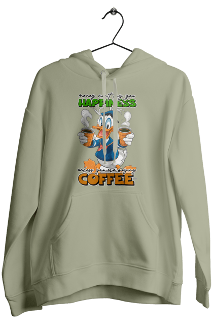 Women's hoodie with prints Donald Duck Coffee. Animated series, cartoon, coffee, cup, disney, donald duck. 2070702