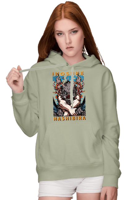 Women's hoodie with prints Demon Slayer Inosuke. Anime, demon slayer, inosuke, inosuke hashibira, kimetsu no yaiba, manga. 2070702