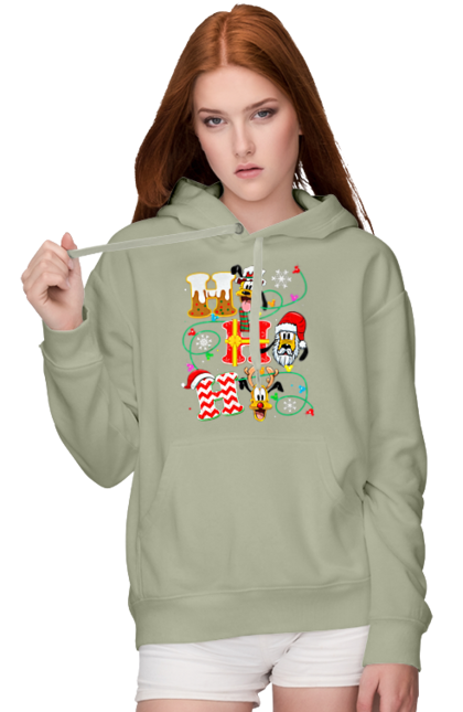 Women's hoodie with prints Merry Christmas. Cartoon, christmas, christmas, deer, disney, holiday, merry christmas, santa. 2070702