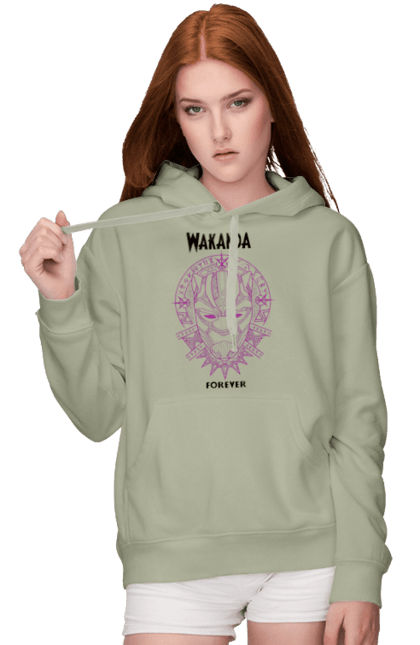 Women's hoodie with prints Wakanda Forever. Black panther, marvel, t`challa, wakanda, wakanda forever. 2070702