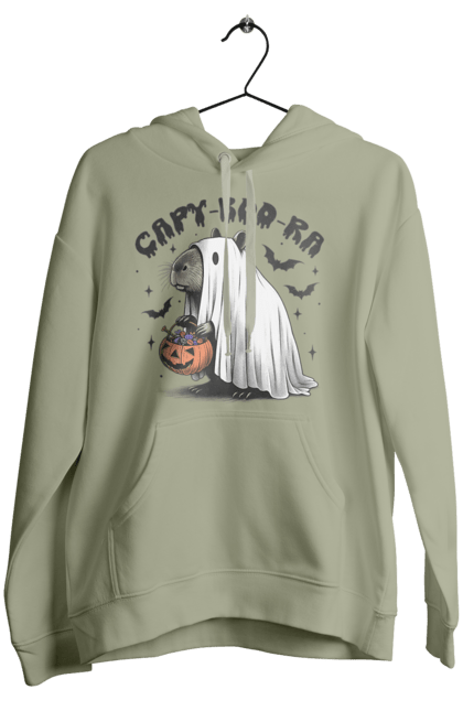 Women's hoodie with prints Capybara Halloween. Animal, capybara, ghost, halloween, holiday, moon, pumpkin, rodent. 2070702