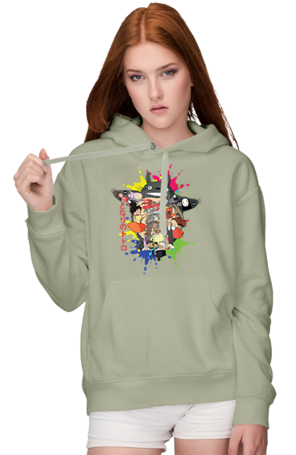 Women's hoodie with prints Totoro. Adventures, anime, comedy drama, fantasy, film, my neighbor totoro, tv series. 2070702