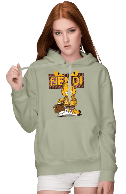 Women's hoodie with prints Fendi Garfield. Bag, brand, clothes, fashion, fashion house, fendi, garfield, italy, luxury, lvmh. 2070702