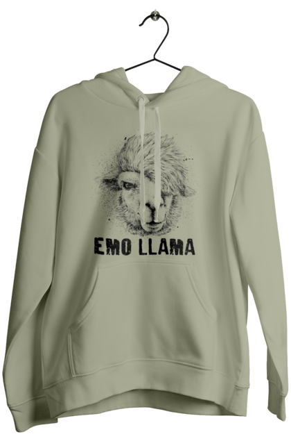 Жіноче худі з принтом "Емо Лама". Alpaca, animals, distressed, emo, funny, llama, vintage, емо, лама. 2070702