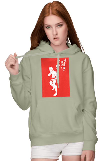 Women's hoodie with prints Hanma Baki. Anime, baki fighter, hanma baki, manga, martial arts, tv series. 2070702