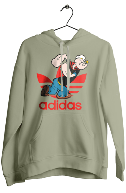 Женское худи с принтом Adidas Моряк Попай. Adidas, popeye the sailor, адидас, комикс, моряк, мультфильм, сериал, трубка. 2070702