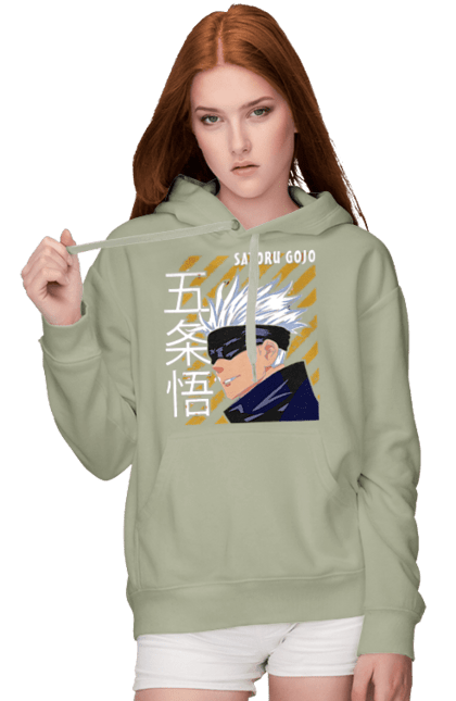 Women's hoodie with prints Jujutsu Kaisen Gojo. Anime, dark fantasy, gojo, jujutsu kaisen, magic battle, manga, mystic. 2070702