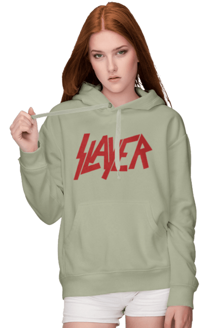 Женское худи с принтом Slayer. Slayer, грув-метал, група, метал група, музыка, ню-метал, спид-метал, трэш-метал, череп. 2070702