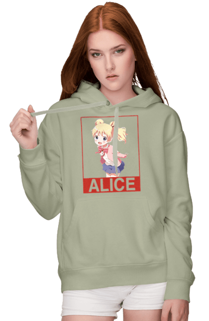 Женское худи с принтом Золотая мозаика Алиса Картелет. Alice cartelet, anime, kiniro mosaic, kinmoza, manga, алиса, алиса картелет, аниме, золотая мозаика, манга. 2070702