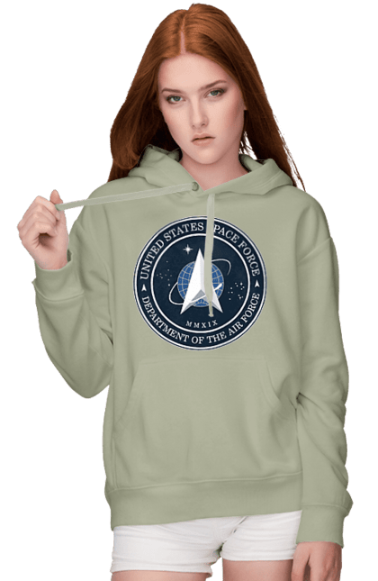 Женское худи с принтом Космические силы США. Emblem, political, politics, space, space force, space travel, united states, ussf, космические силы, космические силы сша. 2070702