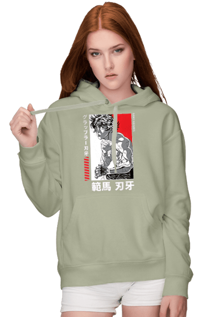 Women's hoodie with prints Hanma Baki. Anime, baki fighter, hanma baki, manga, martial arts, tv series. 2070702