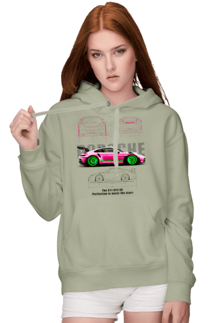 Women's hoodie with prints Porsche 911 GT3 RS. Auto, automobile, car, porsche, porsche 911, sport, sports car. 2070702