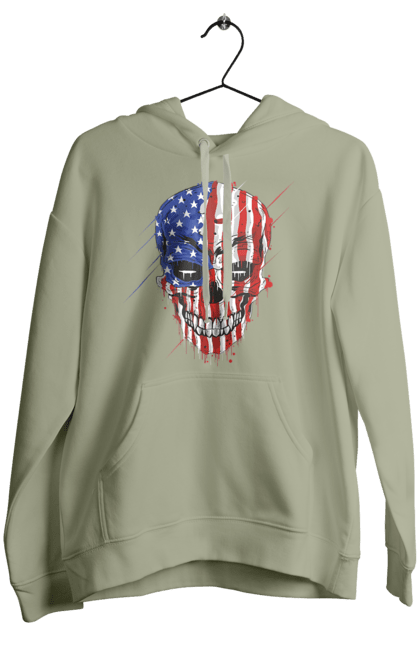 Women's hoodie with prints Skull with flag. Bones, eagle, flag, scull, smile, teeth, usa. 2070702