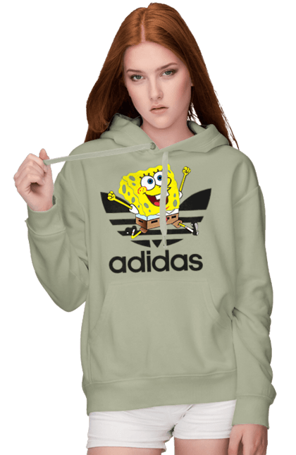 Женское худи с принтом Adidas Губка Боб. Adidas, spongebob, адидас, баскетбол, губка боб, мультик, мультсериал, мяч, спанч боб, спорт. 2070702