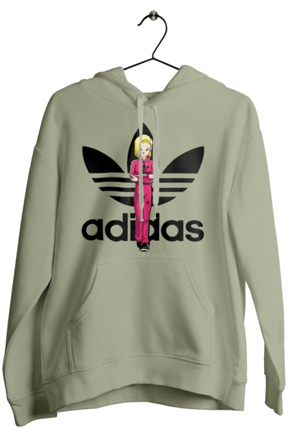 Женское худи с принтом Adidas Андроид 18. Adidas, android 18, dragon ball, адидас, андроид 18, аниме, жемчуг дракона, киборг, манга, сериал. 2070702