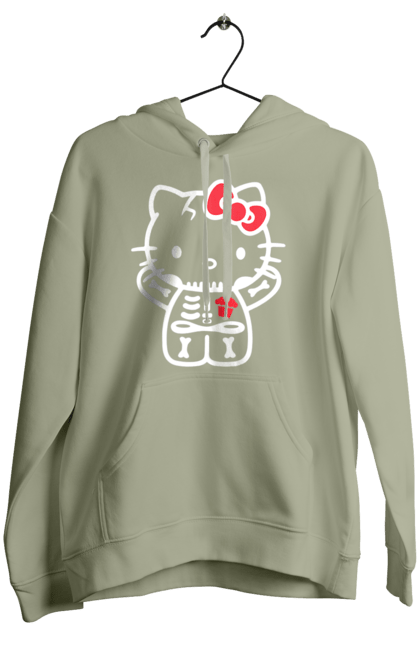 Women's hoodie with prints Hello Kitty Halloween. Brand, character, halloween, hello kitty, kitten, kitty, skeleton, zombie. 2070702