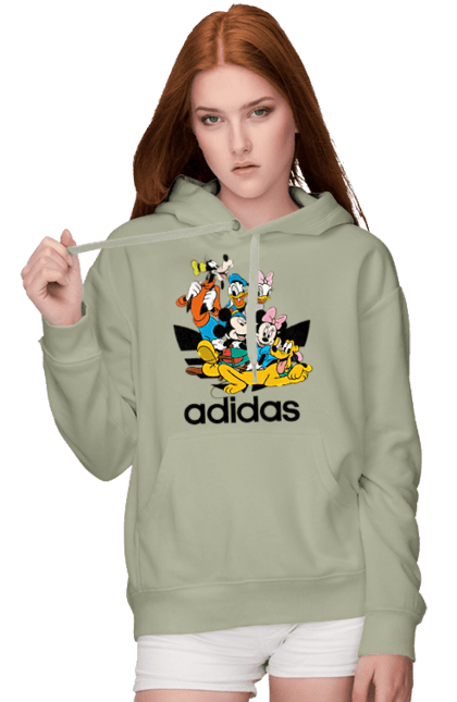 Жіноче худі з принтом "Adidas Міккі Маус". Adidas, mickey mouse, адідас, дісней, міккі, міккі маус, мультфільм. 2070702