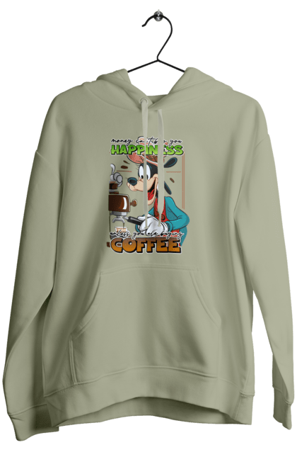 Women's hoodie with prints Goofy Coffee. Animated series, cartoon, coffee, cup, disney, dog, goofy. 2070702