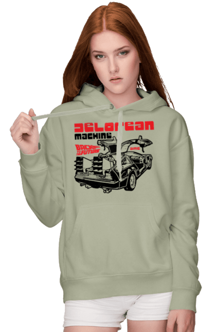 Women's hoodie with prints Time machine DeLorean. Back to the future, delorean, movie, time machine. 2070702