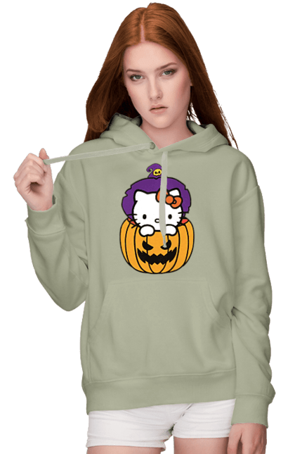 Жіноче худі з принтом "Хелло Кітті Хелловін". Halloween, hello kitty, witch, бренд, відьма, кіт, кошеня, персонаж, хелло кітті, хелловін. 2070702