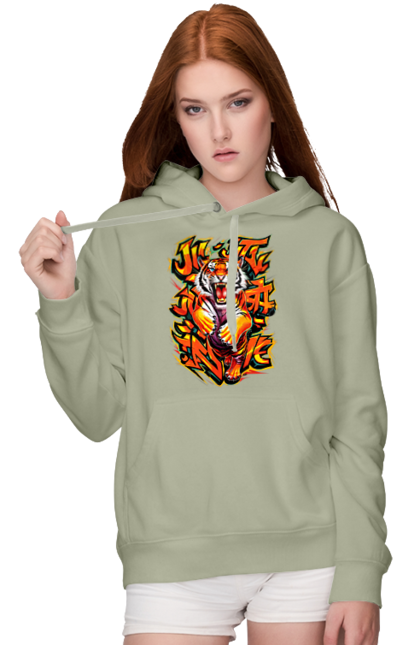 Women's hoodie with prints Jujutsu. Animal, japan, jiu jitsu, jujutsu, martial arts, ninja, samurai, sport, tiger. 2070702