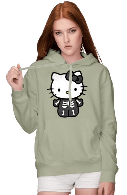 Women's hoodie with prints Hello Kitty Halloween. Brand, character, halloween, hello kitty, kitten, kitty, skeleton, zombie. 2070702