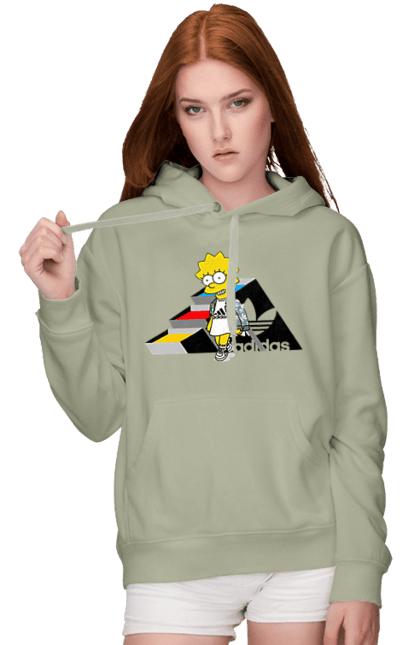 Женское худи с принтом Adidas Лиза. Adidas, lisa, simpson, адидас, лиза, лиса симпсон, мультсериал, персонаж, сериал, симпсон. 2070702