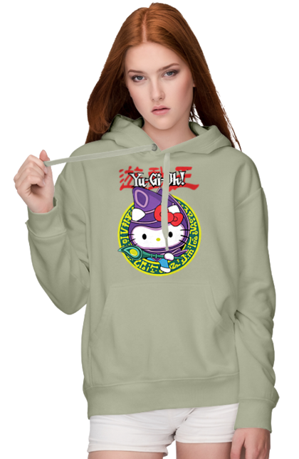 Women's hoodie with prints Yu Gi Oh! Hello Kitty. Brand, cat, character, hello kitty, kitten, yu gi oh, yugio. 2070702