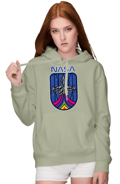 Women's hoodie with prints NASA. Aeronautics, astronautics, aviation, nasa, research, rocket, science, space, technologies, usa. 2070702