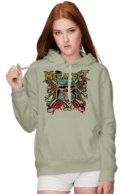 Women's hoodie with prints Megafett. Bob fett, boba fett, clone, head hunter, megadeth, megafett, star wars. 2070702