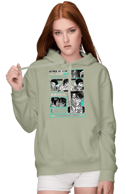 Women's hoodie with prints Attack on Titan. Action film, anime, attack on titan, dark fantasy, drama, eren, eren jaeger, manga, post-apocalyptic. 2070702