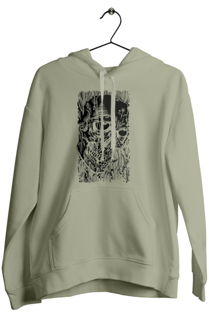 Women's hoodie with prints Skull. Black and white, bones, eyes, scull, teeth, worms. 2070702