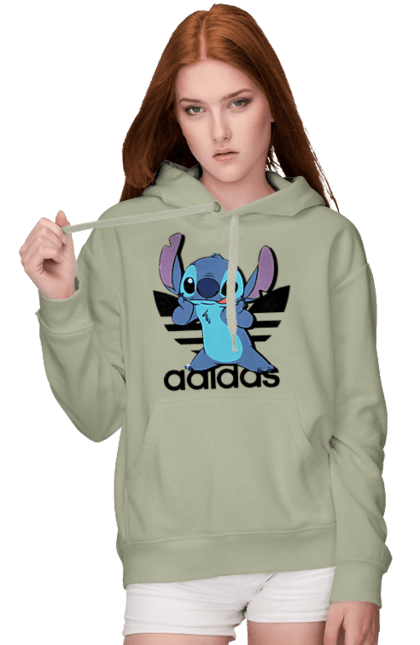 Women's hoodie with prints Adidas Stich. Alien, cartoon, cinema, disney, film, lilo and stitch, stitch. 2070702