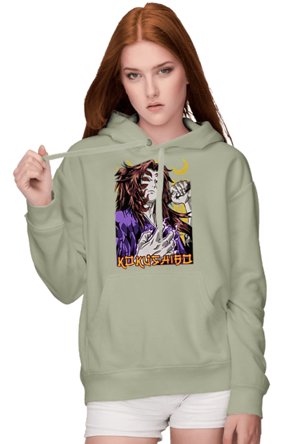 Women's hoodie with prints Demon Slayer Kokushibo. Anime, demon slayer, eternal paradise faith, kimetsu no yaiba, kokushibo, manga, nezuko, twelve kizuki, upper rank six. 2070702