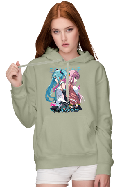 Women's hoodie with prints Hatsune Miku and Hitori Gotou. Anime, bocchi the rock, hatsune miku, hitori goto, hitori gotou, lonely rocker, miku, rocker, vocaloid. 2070702