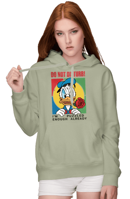 Women's hoodie with prints Donald Duck Do not disturb!. Animated series, cartoon, disney, do not disturb, donald duck. 2070702