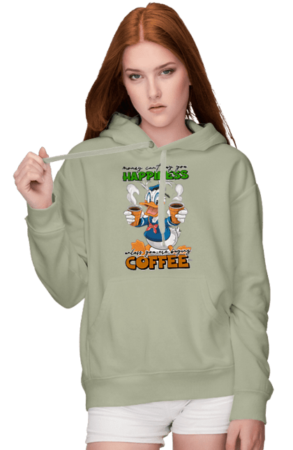 Women's hoodie with prints Donald Duck Coffee. Animated series, cartoon, coffee, cup, disney, donald duck. 2070702