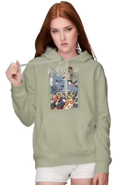 Women's hoodie with prints Princess Mononoke. Adventure, anime, fantasy, ghibli, hayao miyazaki, princess mononoke, studio ghibli. 2070702