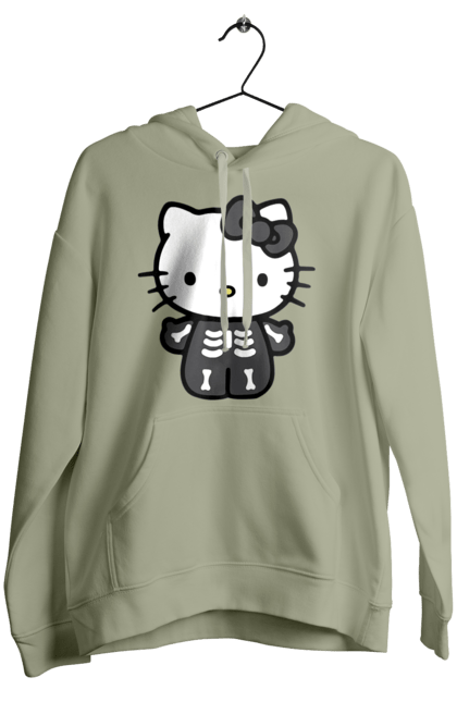 Women's hoodie with prints Hello Kitty Halloween. Brand, character, halloween, hello kitty, kitten, kitty, skeleton, zombie. 2070702