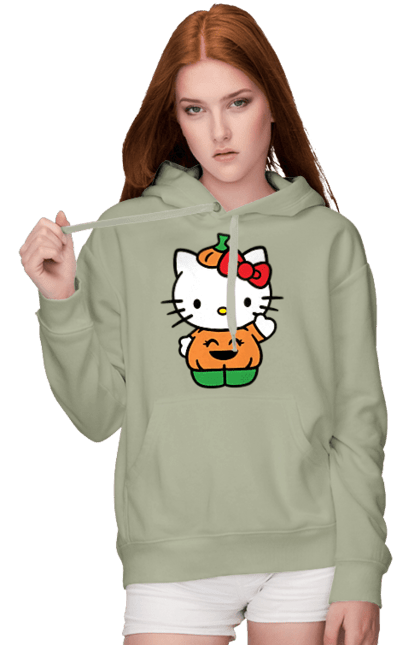 Жіноче худі з принтом "Хелло Кітті Хелловін". Halloween, hello kitty, бренд, гарбуз, кошеня, персонаж, хелло кітті, хелловін. 2070702