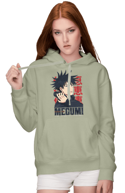 Жіноче худі з принтом "Магічна битва Мегумі". Anime, fushiguro, fushiguro megumi, jujutsu kaisen, manga, megumi, аніме, магічна битва, манга, мегумі. 2070702