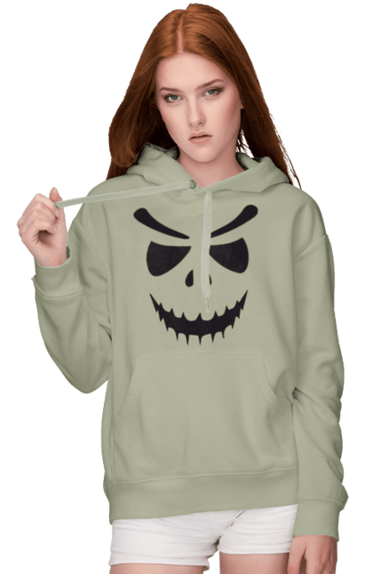 Women's hoodie with prints Halloween pumpkin face. Costume, halloween, holiday, october, october 31, pumpkin, scary, sweets, trick or treat. 2070702