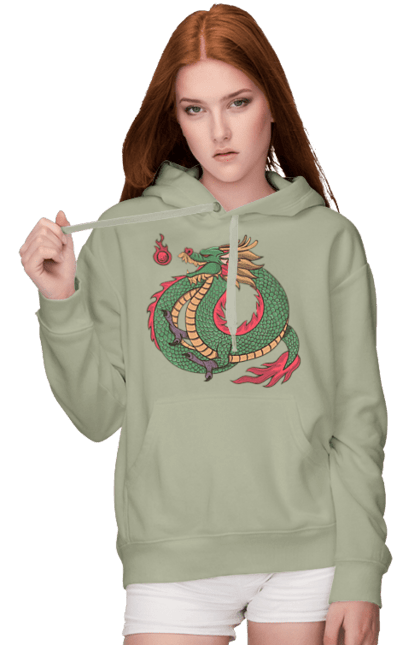 Women's hoodie with prints The Dragon. Animal, chinese dragon, dragon, green dragon, symbol. 2070702