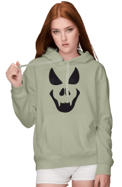 Women's hoodie with prints Halloween pumpkin face. Costume, halloween, holiday, october, october 31, pumpkin, scary, sweets, trick or treat. 2070702