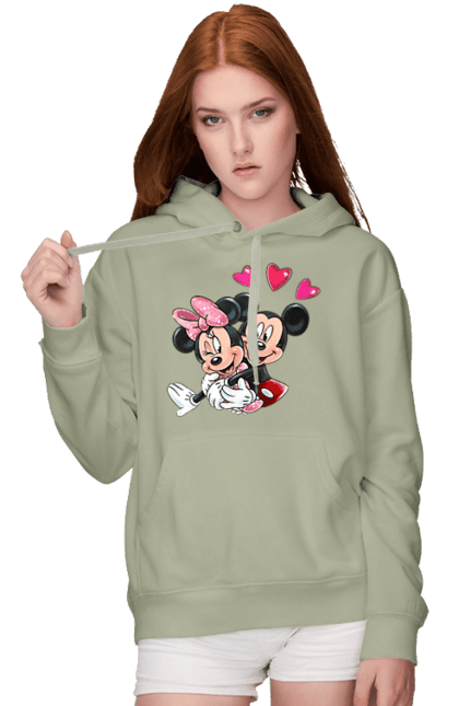 Women's hoodie with prints Mickey Mouse and Minnie Mouse. Cartoon, disney, mickey, mickey mouse, minnie mouse. 2070702