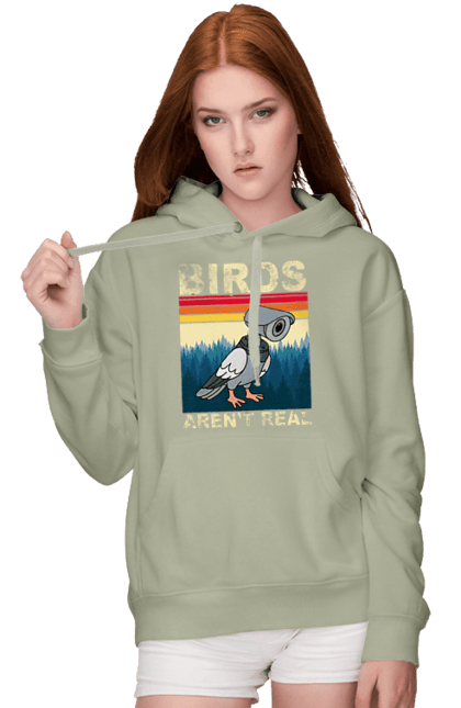 Women's hoodie with prints Birds aren't real. Bird, camcorder, camera, conspiracy, pigeon, reality, surveillance. 2070702