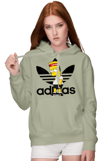 Женское худи с принтом Adidas Барт. Adidas, bart, адидас, барт, симпсон. 2070702